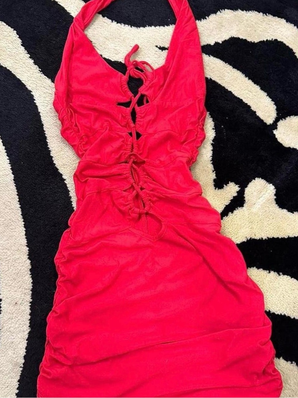 Red Halter Lace-Up Mini Dress - Picture 3 of 6